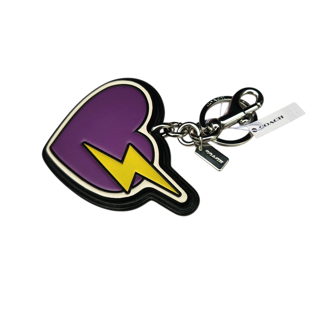 Coach Purple Heart Yellow Lightning Bolt Bag Charm Keychain - Picture 2 of 6